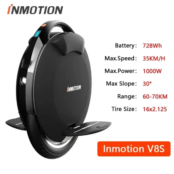 Original INMOTION V8S Electric Unicycle – 72V 728Wh BatteryOriginal INMOTION V8S Electric Unicycle – 72V 728Wh Battery, 1000W Motor, Smart EUC - Image 7